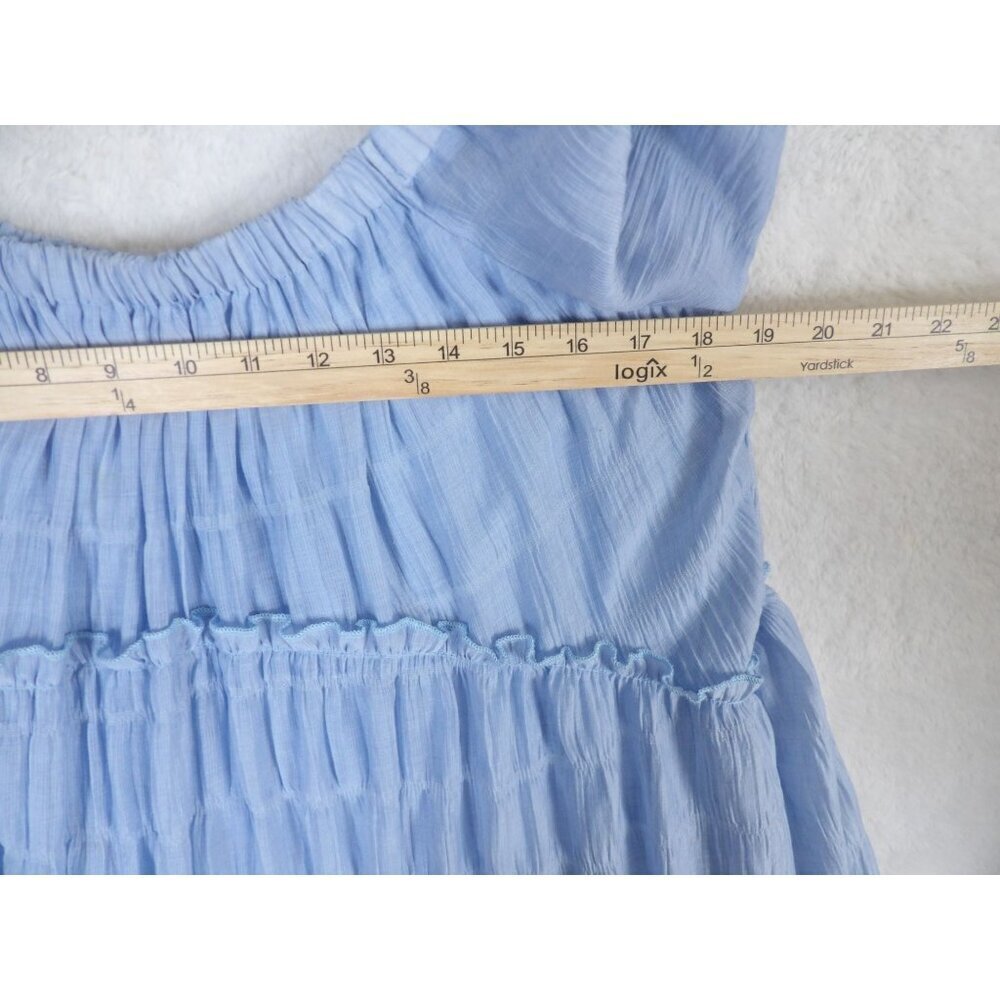 On and Off the Shoulder Kendal Maxi Dress with Ruffled Tiers in Blue | Large - Picture 13 of 13